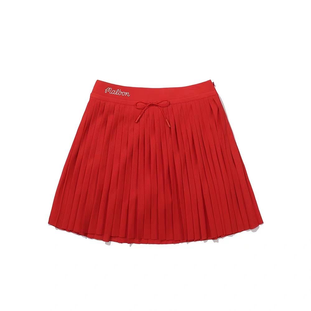 New Malbon Korea Golf Women's Pleated Skirt Red / White