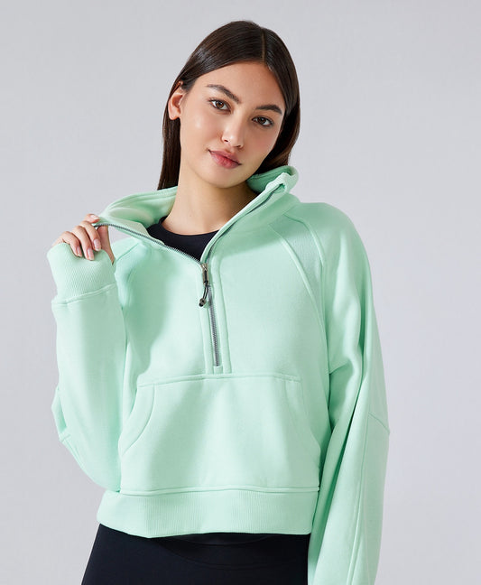 GREEN STAR Half-zip High stand-up collar Golf Shirt Women's FW warm fleece Sweatshirt