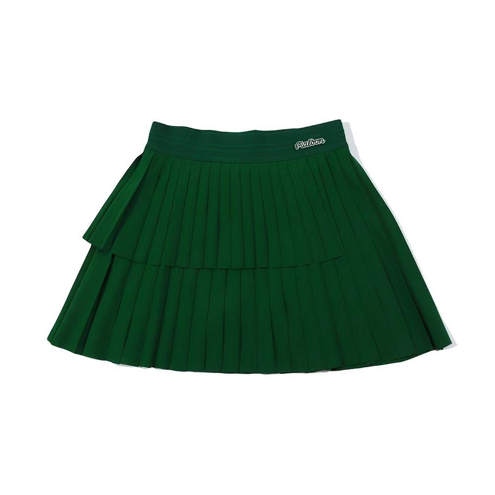 New Malbon Korea Women's Double Layered Pleated Golf Skirt, Elasticated Waist White/Blue/Green