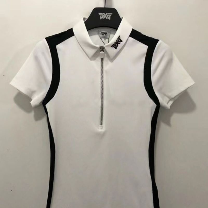 PXG Women Golf Polo Shirt SS Zipper Stretch Slim T-Shirt Casual Quick Drying Breathable Short Sleeves