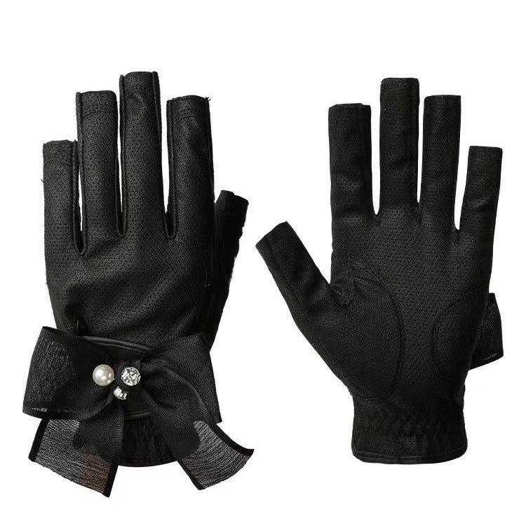 GREEN STAR Ladies Elegance Ribbon Fingerless Golf Gloves Set