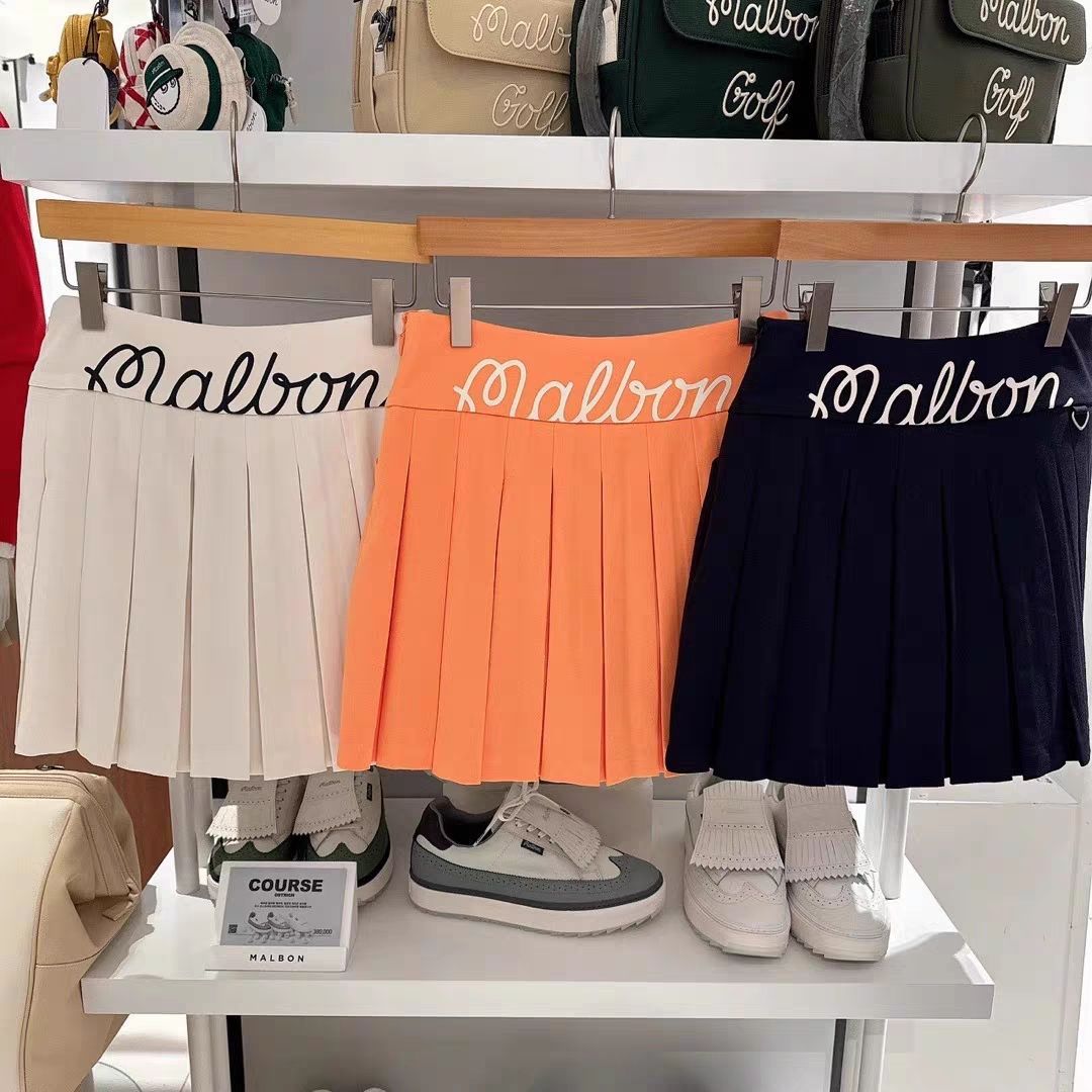 New Malbon Korea Golf Skirt Solid Color with Pleated Back Women's Skirt White Orange