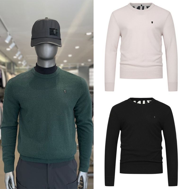 AMAZINGCRE Korea Men's Round Neck Knitted Golf Sweater Knit Shirt