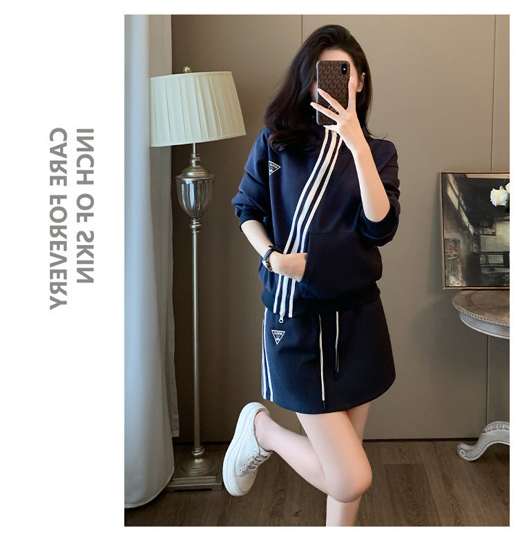 GREEN STAR Golf Two-Piece Set Women's casual sportswear Striped Zip-Up Hoodie + Skirt set