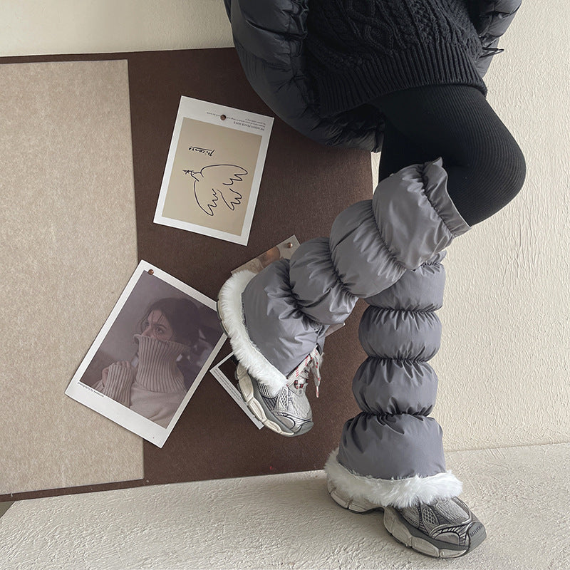 Korea's Dongdaemun New Winter Leg Warmer with Fur Windproof socks cover for women