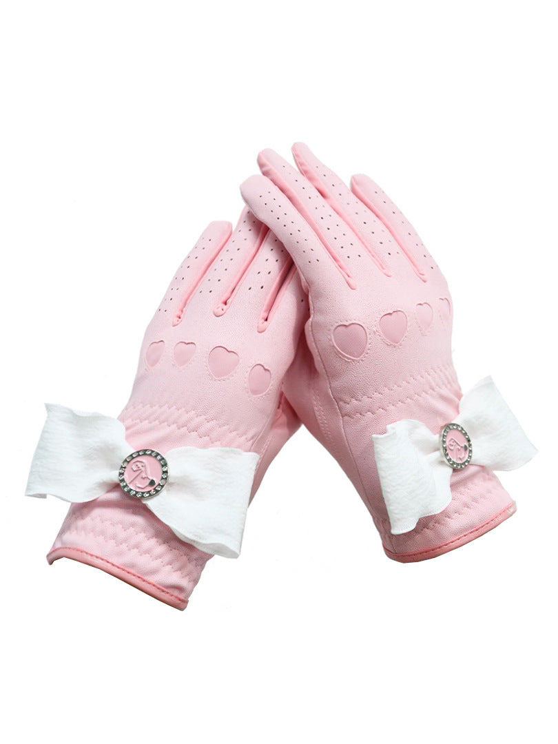 GREEN STAR Ladies Bow & Heart Luxury Golf Gloves Set