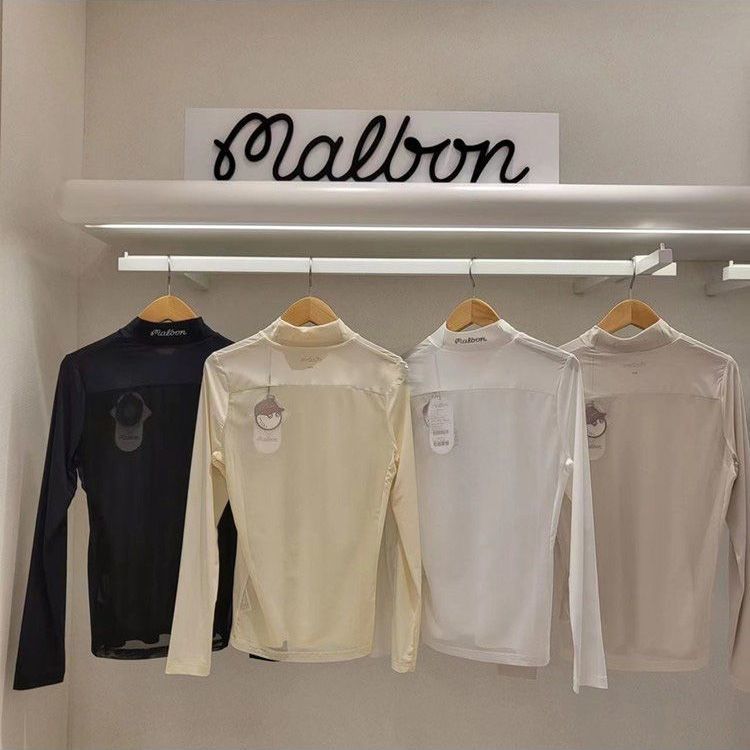 MALBON Golf Women SS Long-Sleeve Shirt Summer Women's Stand Collar Crew Neck Base-layer T-Shirt Mesh Breathable