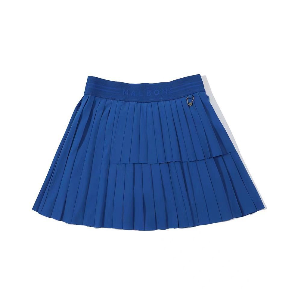 New Malbon Korea Women's Double Layered Pleated Golf Skirt, Elasticated Waist White/Blue/Green