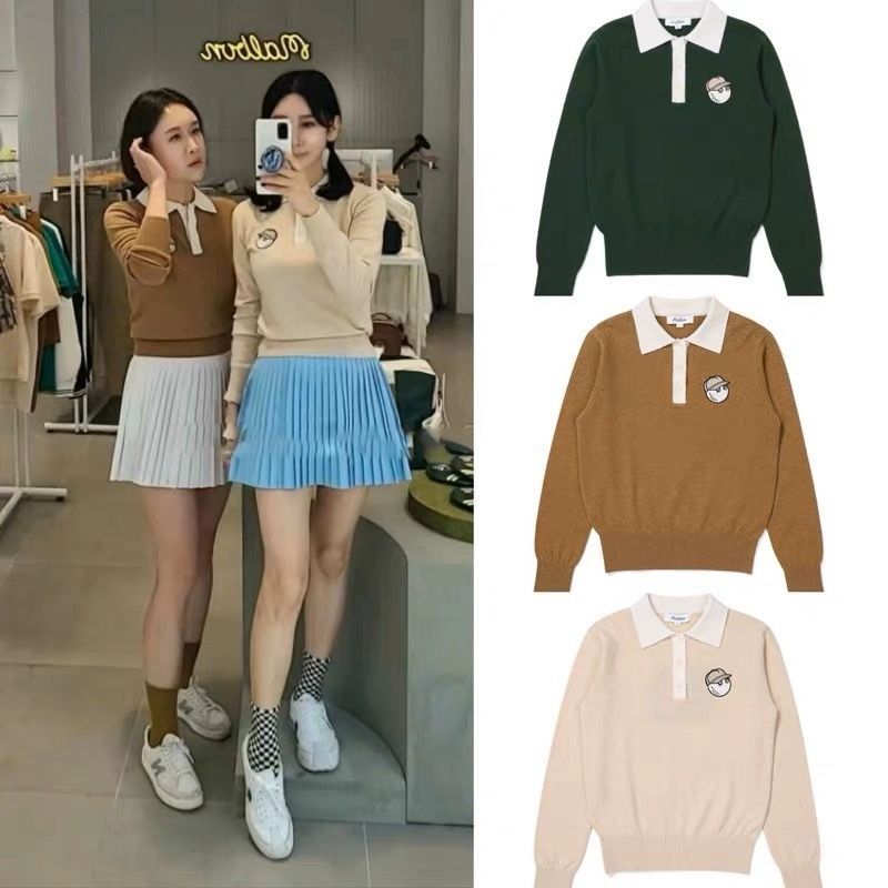 MALBON golf Korea Women FW cashmere sweater long sleeve knit embroidery sports polo pullover shirt