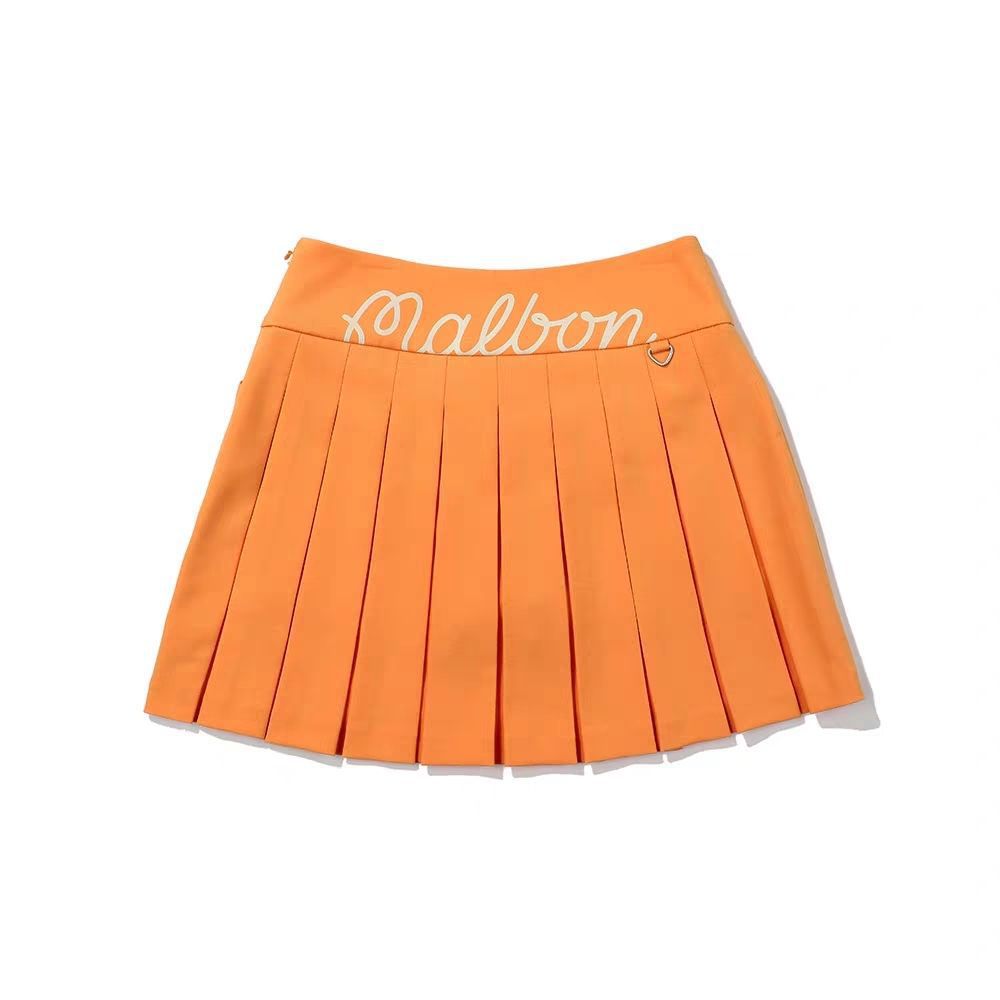 New Malbon Korea Golf Skirt Solid Color with Pleated Back Women's Skirt White Orange