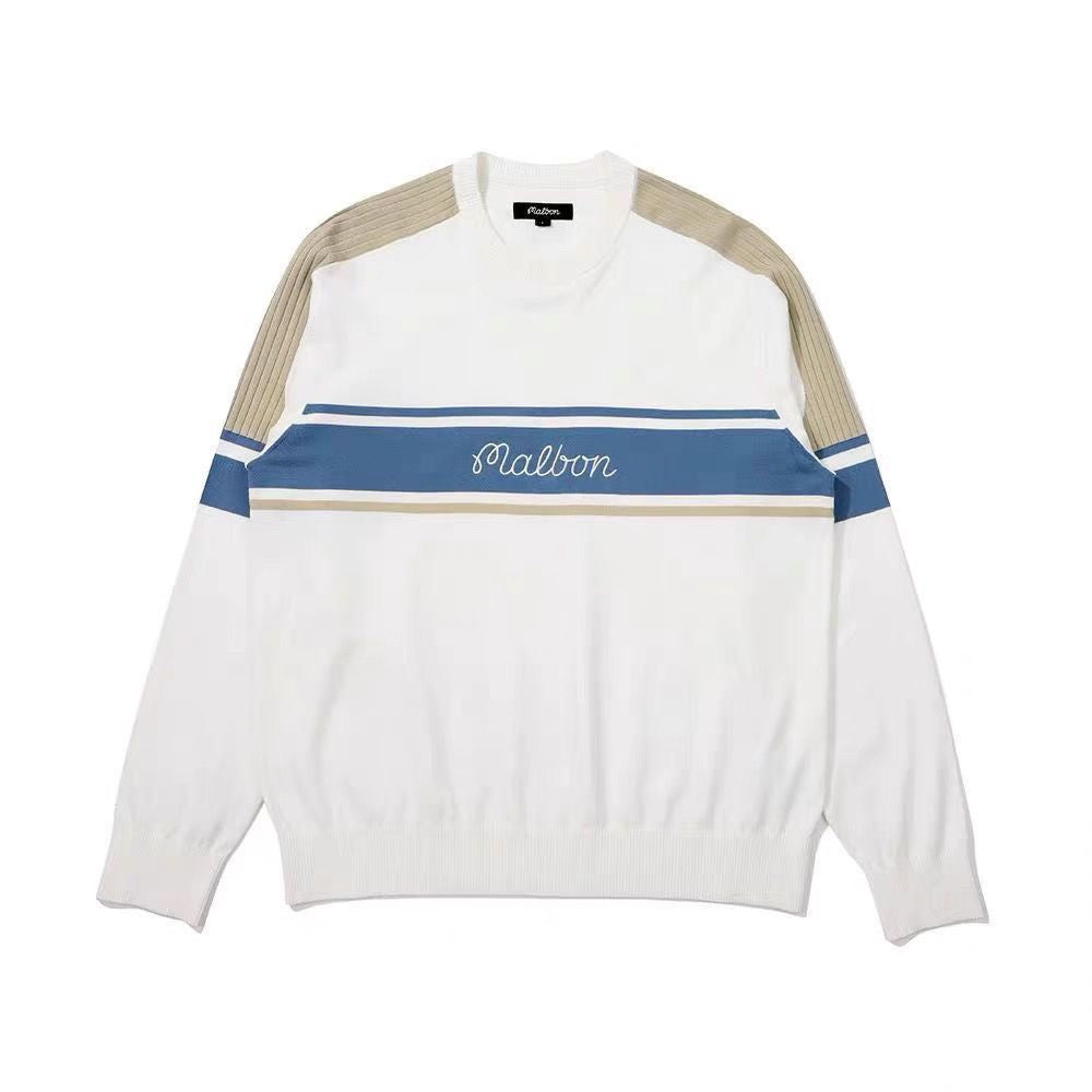 MALBON Korea Golf Men Color-block Signature Knit Sweater menswear round neck long sleeve knitwear shirt