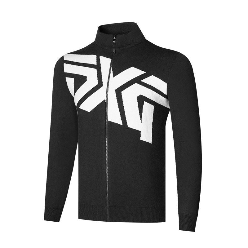 PXG Korea Men Golf Zip Sweater FW Long Sleeve Turtleneck Zip Knit Cardigan Winter Sports Jacket Outerwear