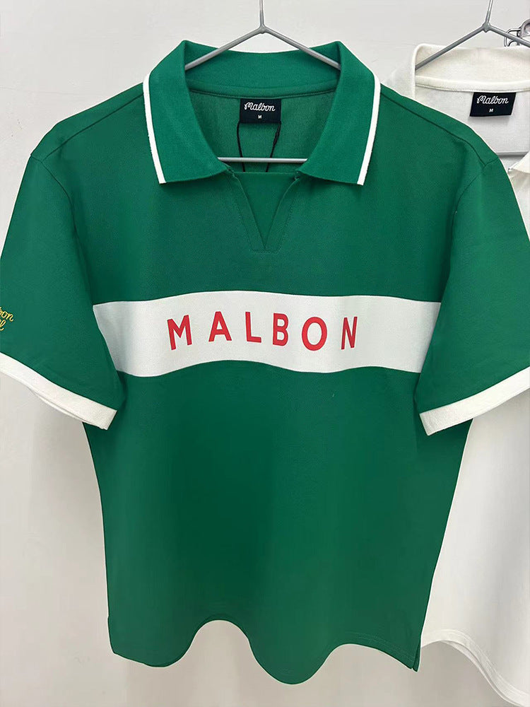 MALBON Korea Waffle Collar Block Shirt Men's Polo Shirt Quick Drying Top