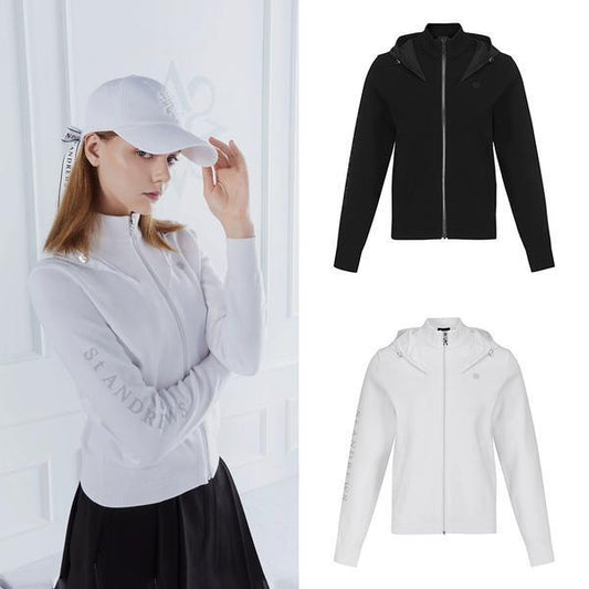 ST. ANDREWS Women Slim Fit Jacket stand collar zip knit Outerwear