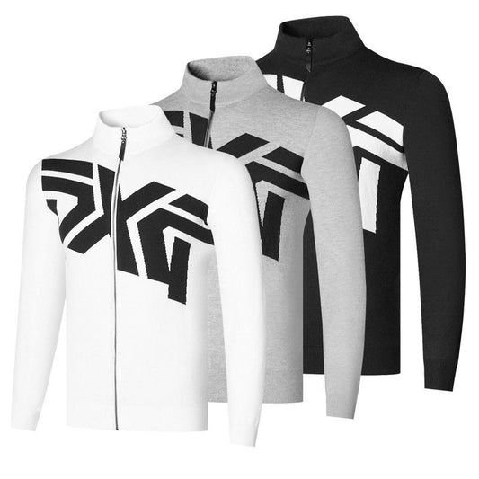 PXG Korea Men Golf Zip Sweater FW Long Sleeve Turtleneck Zip Knit Cardigan Winter Sports Jacket Outerwear