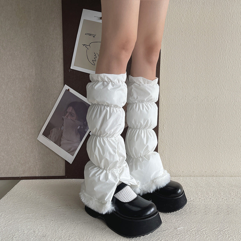 Korea's Dongdaemun New Winter Leg Warmer with Fur Windproof socks cover for women