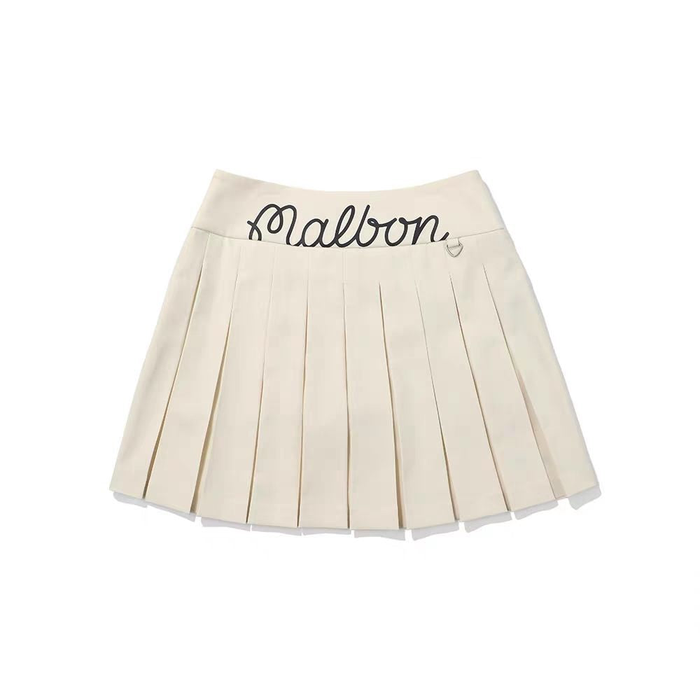 New Malbon Korea Golf Skirt Solid Color with Pleated Back Women's Skirt White Orange