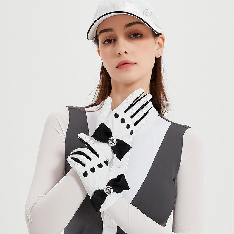 GREEN STAR Ladies Bow & Heart Luxury Golf Gloves Set