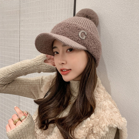 GREEN STAR Korean Style Rabbit Fur Knit Winter Golf Hat for Women