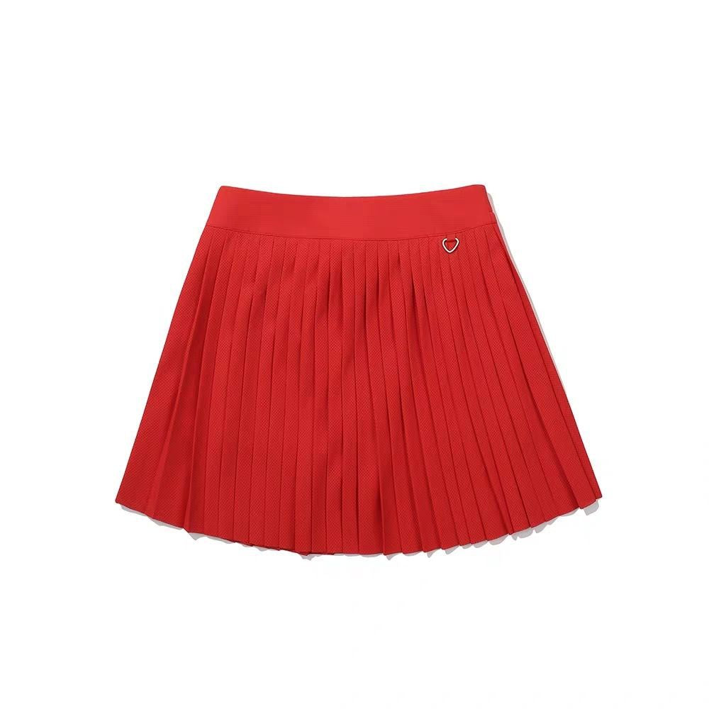 New Malbon Korea Golf Women's Pleated Skirt Red / White