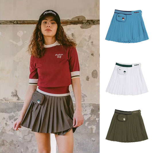 MALBON Korea original Women Golf Skirt, pleated, slim elasticated waist with small ball bag