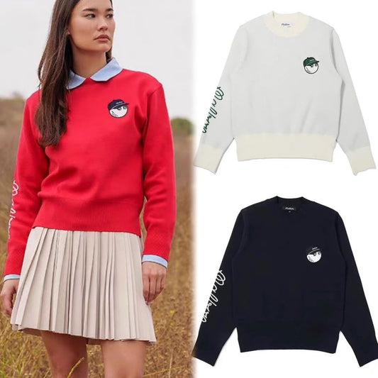 MALBON Golf Korea Women 24 FW Jersey Long Sleeve Pullover Crew Neck Knitwear Sweater shirt