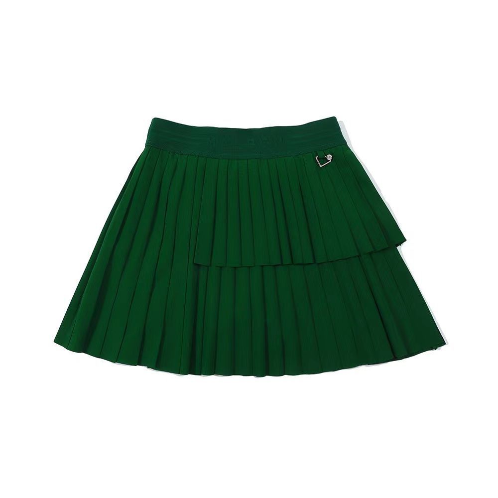 New Malbon Korea Women's Double Layered Pleated Golf Skirt, Elasticated Waist White/Blue/Green