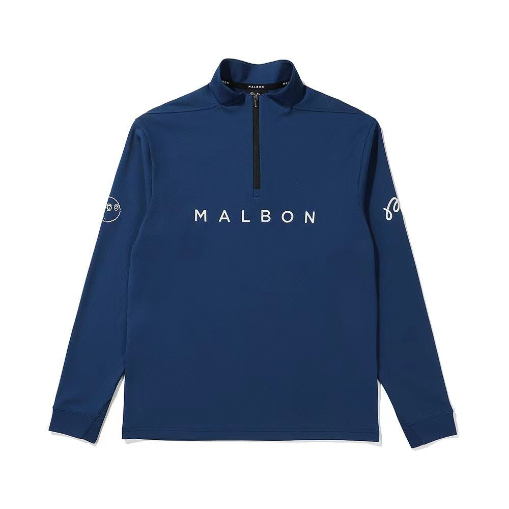 MALBON Golf Korea Men Shirt Long Sleeve Half-high Neck Jersey Light Outdoor Sports Casual Zipper Top