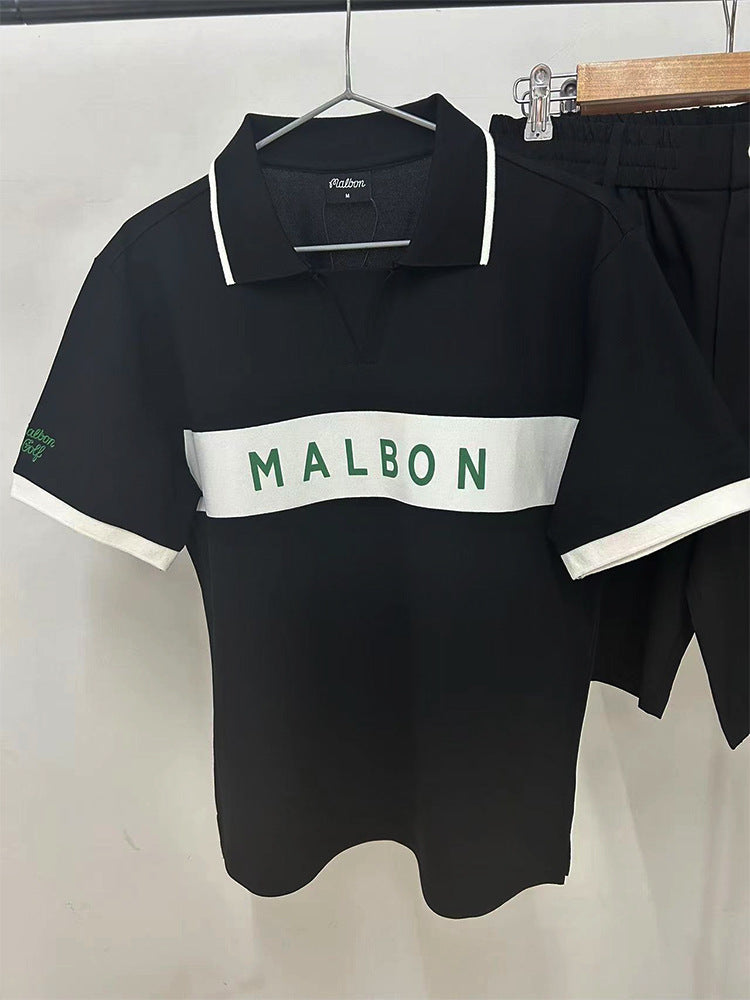 MALBON Korea Waffle Collar Block Shirt Men's Polo Shirt Quick Drying Top