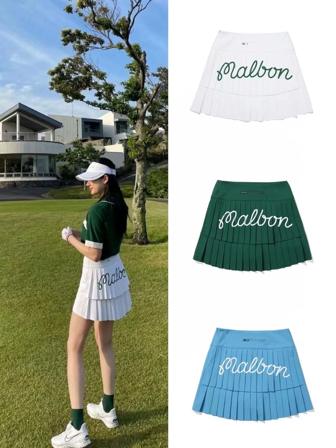 New Malbon Korea Women's Double Tiered Pleated Golf Skirt