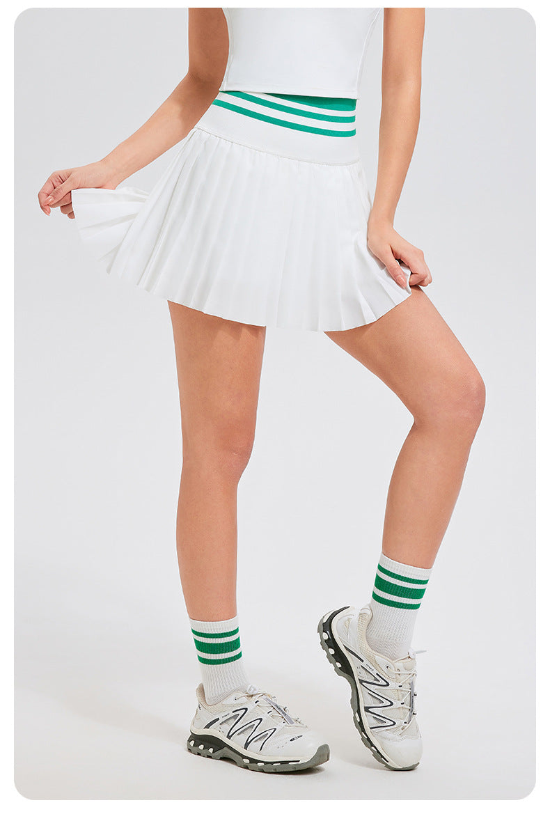 Stripe Band Pleated Sports Skirt for Golf, Pickle Ball & Tennis