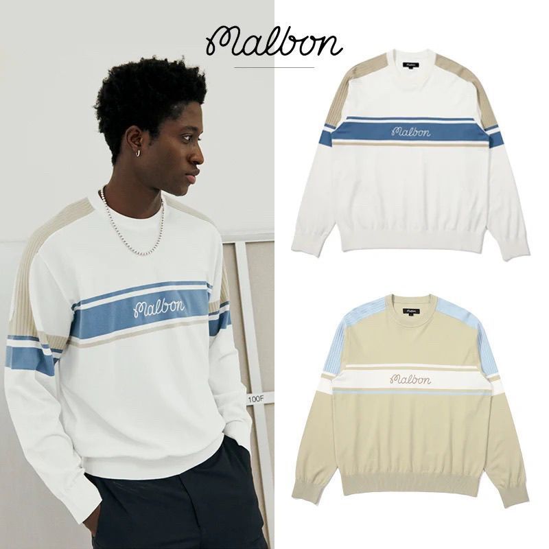 MALBON Korea Golf Men Color-block Signature Knit Sweater menswear round neck long sleeve knitwear shirt