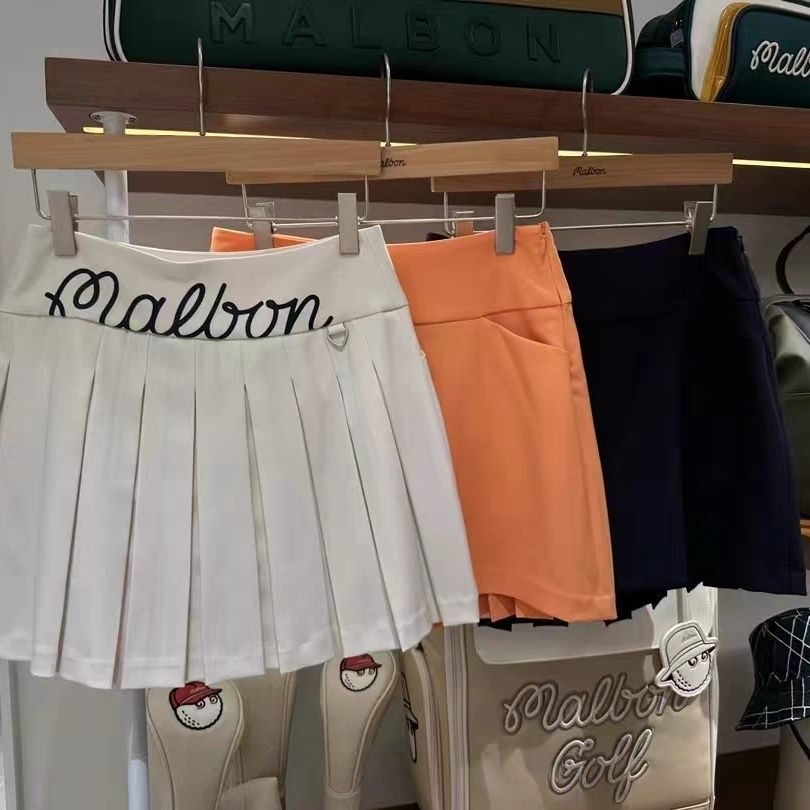 New Malbon Korea Golf Skirt Solid Color with Pleated Back Women's Skirt White Orange