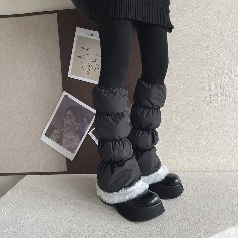 Korea's Dongdaemun New Winter Leg Warmer with Fur Windproof socks cover for women