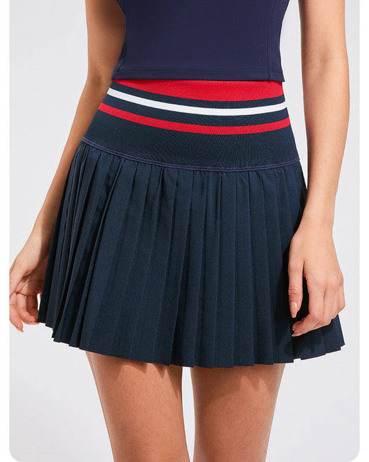 Stripe Band Pleated Sports Skirt for Golf, Pickle Ball & Tennis