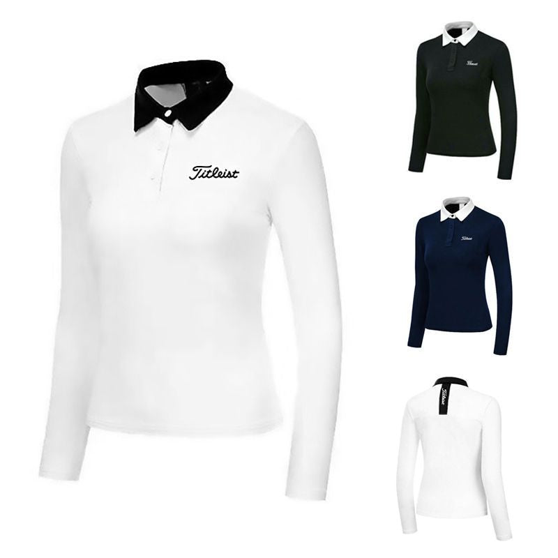 Titleist Korea Women Long-Sleeve Collar Shirt FW Quick Dry Casual Slim Fit Top Sports T-Shirt