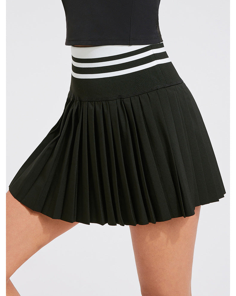 Stripe Band Pleated Sports Skirt for Golf, Pickle Ball & Tennis