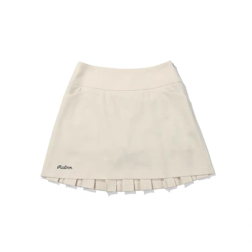 New Malbon Korea Golf Skirt Solid Color with Pleated Back Women's Skirt White Orange