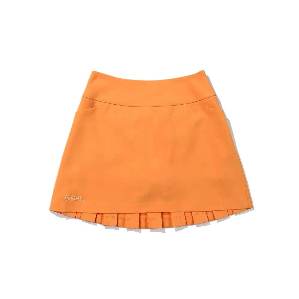 New Malbon Korea Golf Skirt Solid Color with Pleated Back Women's Skirt White Orange